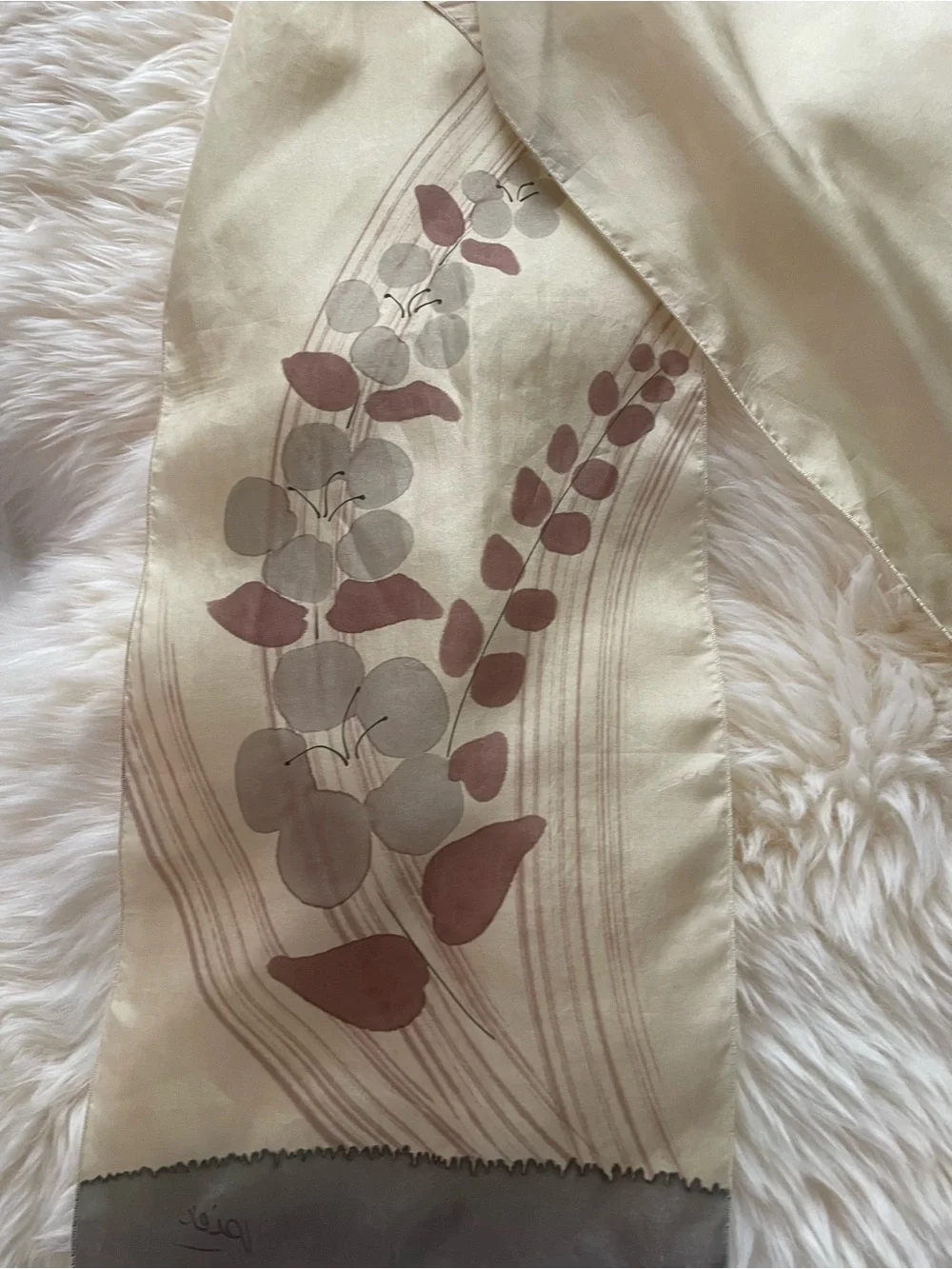 Vintage Pier Scarf Pastel Floral Fringed Oblong Cream Dusty Rose Grey 70’s